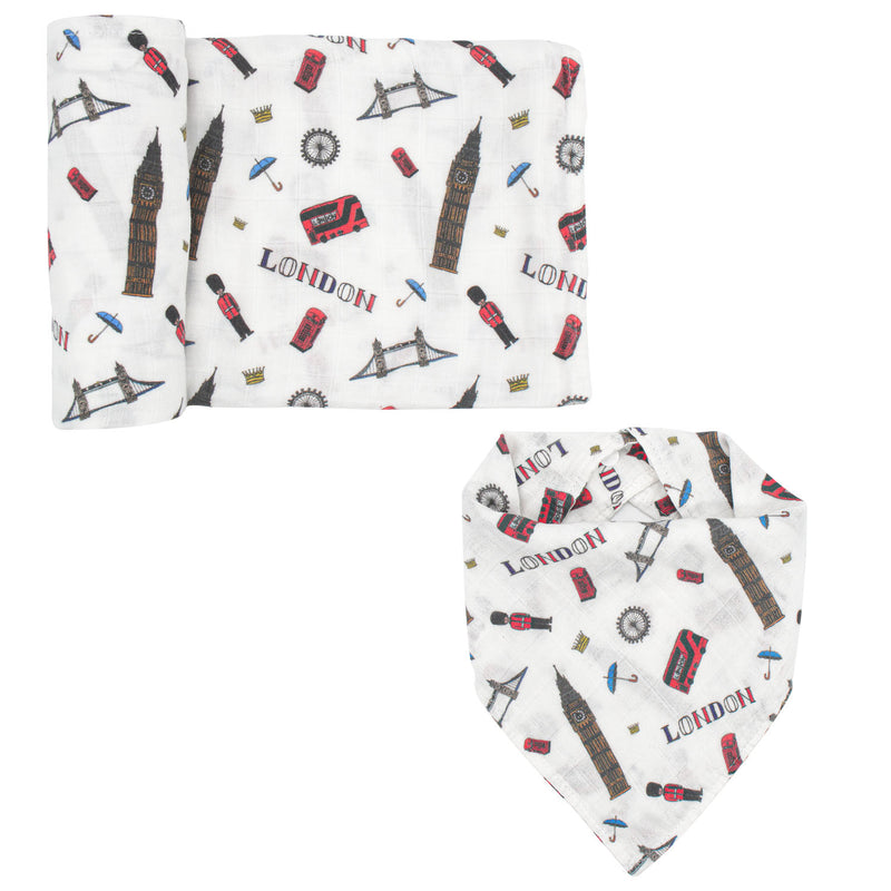 Swaddle & Bandana Bib Set - London - immispace