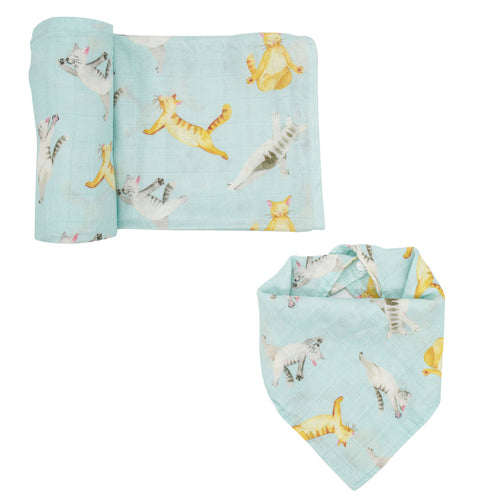 Swaddle & Bandana Bib Set - Yoga Cat - immispace